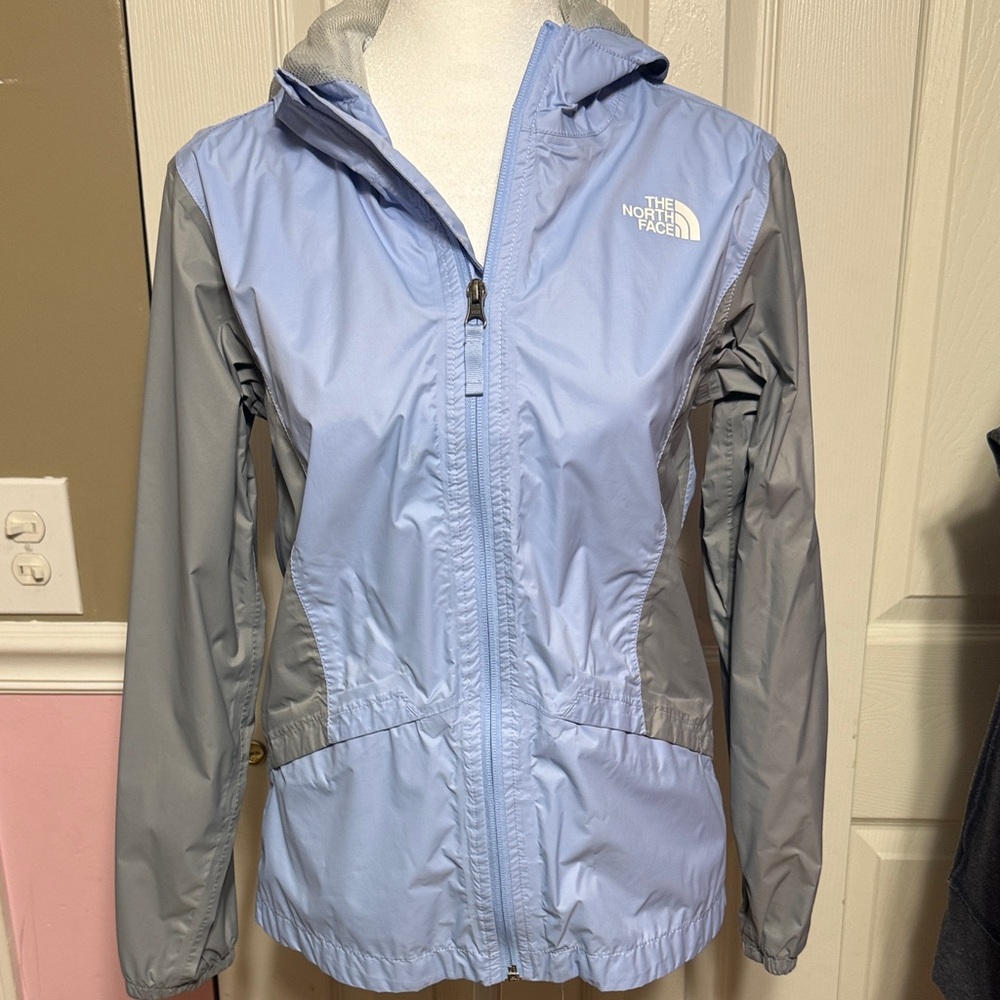The North Face Girls Sky Blue and Gray wind breaker Jacket